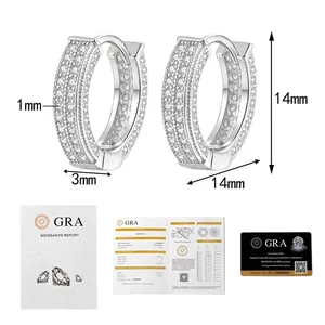 Detail of S925 sterling silver moissanite hoop earrings with GRA certification card