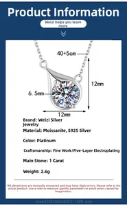 Detailed size parameters of 1 carat moissanite teardrop pendant in S925 sterling silver
