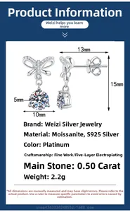 Dimensions détaillées des boucles d'oreilles nœud en argent S925 et moissanite 0,5ct