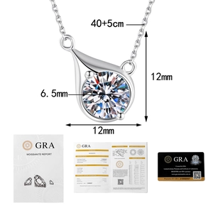 Detailed view of 1-carat moissanite necklace with dimensions and GRA certification docs