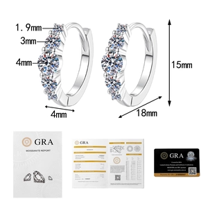 Detailed view of S925 sterling silver moissanite hoop earrings with GRA certificate