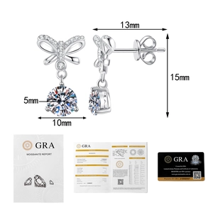 Détails des boucles d'oreilles nœud en argent S925 avec certificat GRA et dimensions