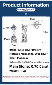 Tableau détaillé des tailles pour boucles d'oreilles moissanite en argent S925