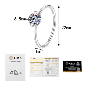 Detail view of 1ct Moissanite ring with GRA certificate and exact size measurements