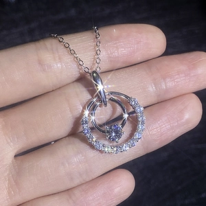 Moissanite 925 silver double circle necklace with sparkling round cut stones for women
