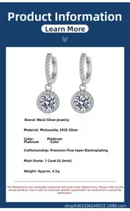 Detail view of 1 carat moissanite halo earrings in S925 sterling silver with specs