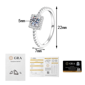 5mm Moissanite ring dimensions with GRA certification report and warranty card details