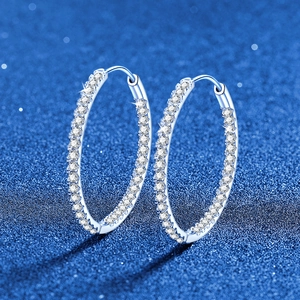 Boucles d'Oreilles Créoles de Luxe en Argent Sterling 925 avec Moissanite Pavé Grands Anneaux pour Femme Bijoux de Mode
