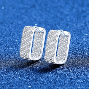 Luxury 925 Sterling Silver Moissanite Hoop Earrings For Women French Style Square Geometric Pavé Inlaid Earrings With GRA Certificate