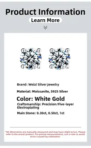 Detailed view of 925 sterling silver moissanite stud earrings with classic 4-claw setting
