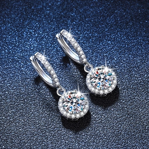 Classic 1ct moissanite S925 silver drop earrings with brilliant round cut diamonds
