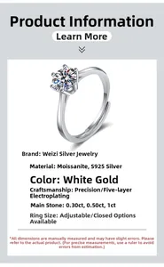 Détail d'une bague en argent S925 moissanite 1ct avec serti à six griffes et plaquage fin
