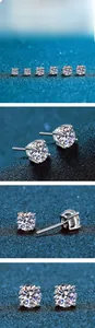 Detailed close-up showing 925 sterling silver six-prong moissanite stud earring set