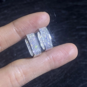French style square S925 sterling silver huggie earrings with full pave moissanite stones