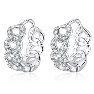 S925 sterling silver moissanite hoop earrings with twisted Cuban link design and crystals