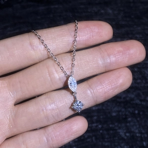 Elegant S925 sterling silver marquise and round cut moissanite pendant necklace for women