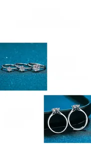 Détail d'une bague en argent et moissanite 1 carat avec sertissage classique à six griffes