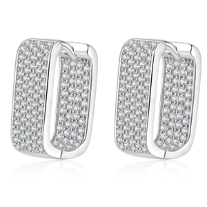 Luxurious S925 sterling silver rectangular hoop earrings with full moissanite pavé setting