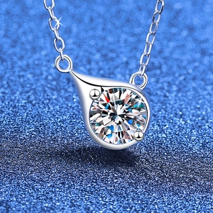 S925 Sterling Silver 1 Carat Moissanite Pendant Necklace For Women D Color Waterdrop Zirconia Clavicle Chain Jewelry Gift