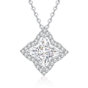 Minimalist S925 sterling silver clover necklace with marquise-cut moissanite pendant