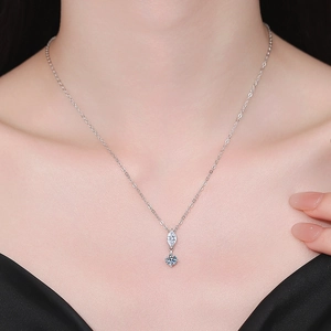 Elegant S925 silver necklace with marquise and round cut moissanite pendant on model