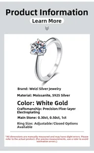 Detailed view of the 1ct moissanite classic six-prong setting on s925 silver ring