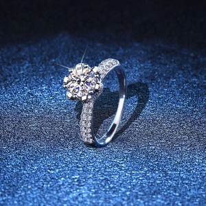 Classic 925 sterling silver moissanite ring with six-prong setting and side accents
