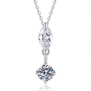 Elegant S925 sterling silver marquise and round cut moissanite pendant necklace for women