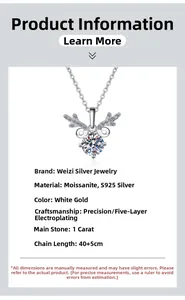 Détails techniques du collier cerf en argent S925 et moissanite de 1 carat