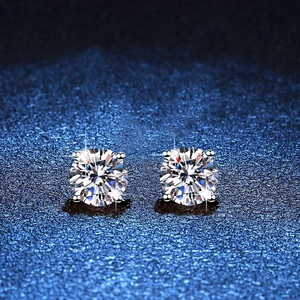 925 Sterling Silver Moissanite Stud Earrings D Color Four Prong Round Cut Minimalist Sparkly Moissanite Rhinestone Jewelry