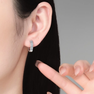 Elegant S925 sterling silver hoop earrings with triple row pave moissanite stones