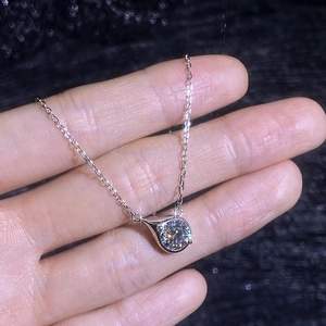 S925 sterling silver necklace with 1 carat moissanite teardrop pendant and cable chain