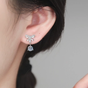 Boucles d'oreilles nœud papillon en argent S925 avec gouttes de moissanite brillantes
