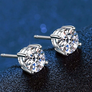 Classic 925 sterling silver four-prong stud earrings with D color moissanite stones