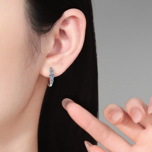 Elegant S925 sterling silver hoop earrings with sparkling round cut moissanite stones
