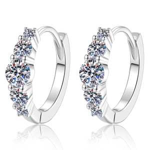 Elegant S925 sterling silver hoop earrings with five sparkling moissanite stones