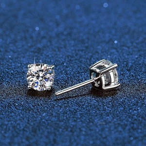 Classic 925 sterling silver four-prong stud earrings with D-color round moissanite stones