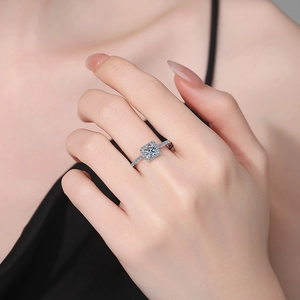 Elegant S925 silver square cut moissanite halo ring worn on finger with sparkling finish