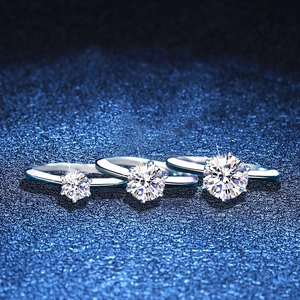 925 Sterling Silver Moissanite Ring For Women Classic Six Prong Crown Setting Round Sparkling Wedding Engagement Jewelry