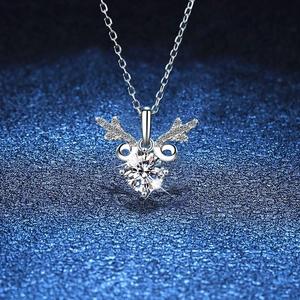 Collier Pendentif Bois de Cerf en Argent Sterling 925 avec Moissanite Avec Certificat GRA pour Femme Élégante Chaîne de Clavicule Bijoux Cadeau de Saint Valentin