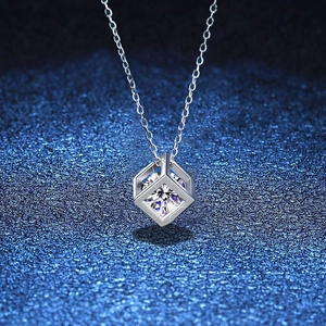925 Sterling Silver Moissanite Magic Cube Pendant Necklace Hollow Geometric Cube Moissanite Necklace Platinum Plated Jewelry For Women Gift