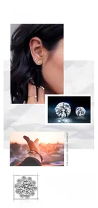 Detail view of 925 silver moissanite earrings and pearl ring with classic prong setting