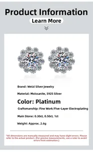Detailed view of moissanite daisy stud earrings in 925 silver with claw setting