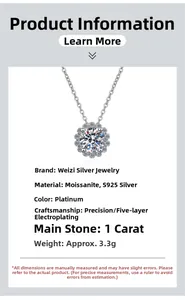 Détails du collier marguerite en argent S925 avec moissanite 1 carat et sertissage halo