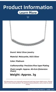Detailed spec sheet showing S925 silver moissanite necklace with 5-layer plating