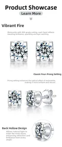 Detailed macro of moissanite stud earring with 3EX cut and four-prong setting detail