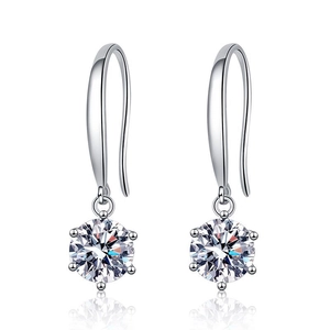 Orecchini a monachella in argento 925 con moissanite a sei griffe e pietra tonda brillante