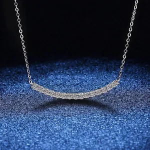 925 Sterling Silver Smile Necklace For Women Moissanite Pave Zirconia Curved Pendant Minimalist Clavicle Chain Jewelry Gift