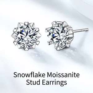 Sparkling S925 sterling silver snowflake earrings with 1 carat moissanite gemstone