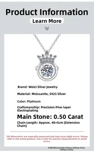 Détails du collier couronne en moissanite 0,5ct en argent S925 avec chaîne 40+5cm